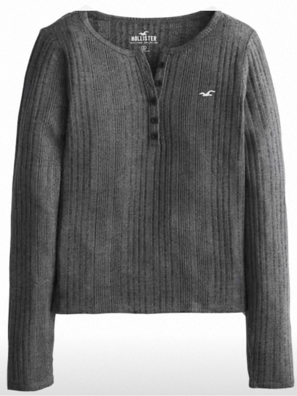 Hollister Ribbed Crewneck Crop Henley T-shirt - Gray